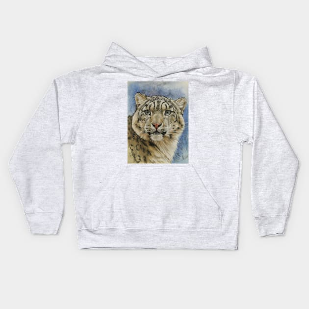 Snow Leopard in Color Kids Hoodie by BarbBarcikKeith